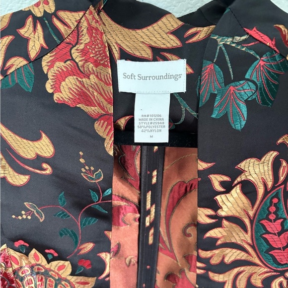 Soft Surroundings Floral Brocade Asian-Inspired Jacket Black Gold Red Size M - Picture 2 of 10
